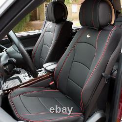 Black Red Leatherette Seat Bucket Cover with Black Steering Cover For Sedan