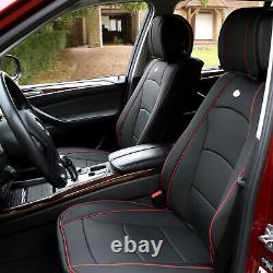 Black Red Leatherette Seat Bucket Cover with Black Steering Cover For Sedan