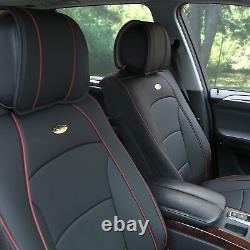 Black Red Leatherette Seat Bucket Cover with Black Steering Cover For Sedan