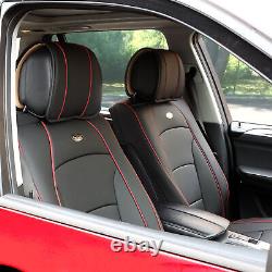 Black Red Leatherette Seat Bucket Cover with Black Steering Cover For Sedan