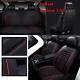 Black Red Pu Leather 5-seats Car Seat Cover Cushion Set Steering Wheel Full Set