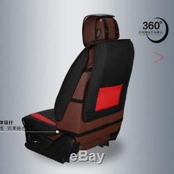 Black Red PU Leather 5-Seats Car Seat Cover Cushion Set Steering Wheel Full Set