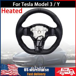 Black Ring Sport Leather Steering Wheel For Tesla Model 3 / Y HEATED