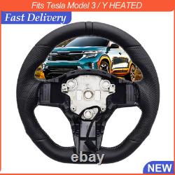 Black Ring Sport Leather Steering Wheel For Tesla Model 3 / Y HEATED New