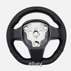 Black Ring Sport Leather Steering Wheel For Tesla Model 3 / Y HEATED New