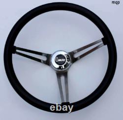 Black Steering Wheel 15 Stainless Steel Spokes fits 1967 Camaro script cap