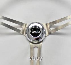 Black Steering Wheel 15 Stainless Steel Spokes fits 1967 Camaro script cap