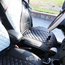 Black White Car Seat Cover withShift Knob Seat Belt Steering Wheel Covers Full Set