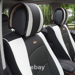 Black White Leatherette Seat Cushion Full Set Covers with Black Steering Cover
