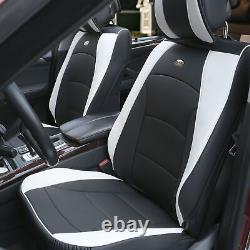 Black White Leatherette Seat Cushion Full Set Covers with Black Steering Cover