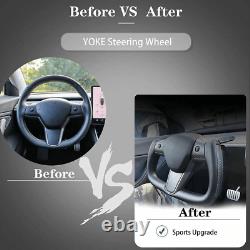 Black WithHeating Carbon Fiber Yoke Steering Wheel For 2017-2023 Tesla Model 3/Y