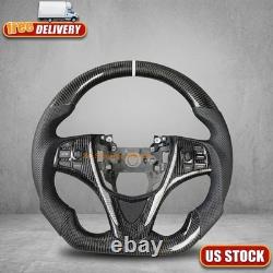 Black carbon fiber leather white stripes steering wheel for Acura TLX 2015-2020