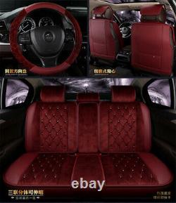 Bling Rhinestone Red Warm Plush Car Seat Pad & Steering Wheel Cover Universal US
