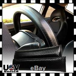 Blk Carbon Fiber Leather Slip-On Steering Wheel Seat Belt Pad Cover Protector 17