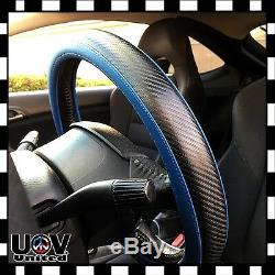 Blue Carbon Fiber Seat Belt Pad Cover Steering Wheel Slip-On Cover Protector 13