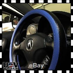 Blue Carbon Fiber Seat Belt Pad Cover Steering Wheel Slip-On Cover Protector 13