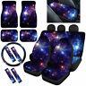 Blue Galaxy Car Seat Covers Full Set With Steering Wheel, Seatbetl, Armrest Covers