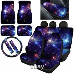 Blue Galaxy Car Seat Covers Full Set with Steering Wheel, Seatbetl, Armrest Covers