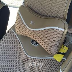 Breathable Cloth Seat Cover Cushion Shift Knob Steering Wheel Beige 43001a