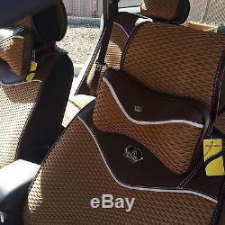 Brown Car Seat Covers Steering Wheel Shift Knob Headrest Pillow Set 3D Style