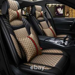 Brown Luxury Decor 5-Sits Car Seats Cover SUV Front Rear Cushion Set Universal