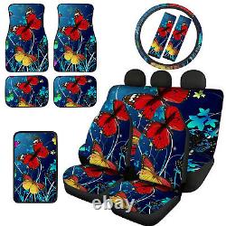 Butterfly Car Seat Covers for Women 15''Steering Wheel, Seat Covers Pad Full Set