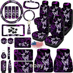 Butterfly Seat Covers Full Set Universal Car Accessories Rubber Steering Wheel