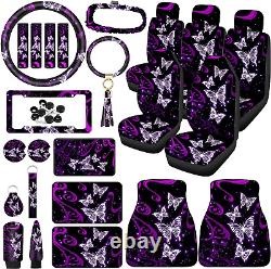 Butterfly Seat Covers Full Set Universal Car Accessories Rubber Steering Wheel
