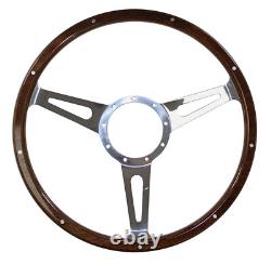 CJ Classics Steering Wheel 15 9-Bolt Billet Woodgrain Mahogany