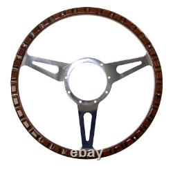 CJ Classics Steering Wheel 15 9-Bolt Billet Woodgrain Mahogany