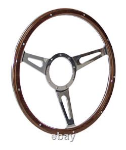 CJ Classics Steering Wheel 15 9-Bolt Billet Woodgrain Mahogany