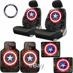 Captain America Car Seat Covers Floor Mats Steering Wheel Cover Set
