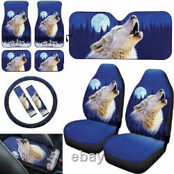 Car 11 Full Set Wolf Seat Cover+Sun Visor+Steering Wheel Cover+Armrest+Seat Belt