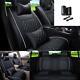 Car Full 5 Seat Cover Pu Leather + Steering Wheel Cover Cushion With Pillows Bw