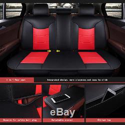 Car Seat Cover 5 Seats+Steering Wheel Cover Microfiber Leather Black&Red Size L