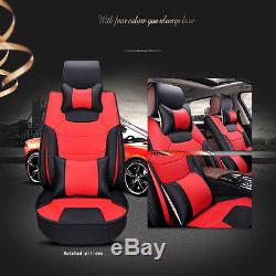 Car Seat Cover 5 Seats+Steering Wheel Cover Microfiber Leather Black&Red Size L
