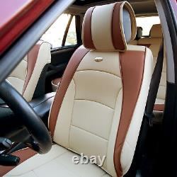 Car Seat Cover Leatherette 5 Seats Full Set Beige Tan with Black Steering Cover