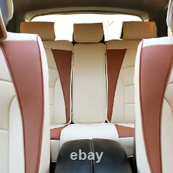 Car Seat Cover Leatherette 5 Seats Full Set Beige Tan with Black Steering Cover