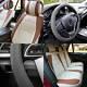 Car Seat Cover Leatherette 5 Seats Full Set Beige Tan With Gray Steering Cover