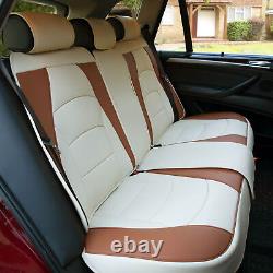 Car Seat Cover Leatherette 5 Seats Full Set Beige Tan with Gray Steering Cover