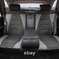 Car Seat Cover Leatherette 5 Seats Full Set Black Gray with Black Steering Cover