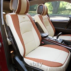 Car Seat Cover Leatherette Buckets Beige Tan with Beige Steering Cover For Auto