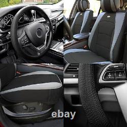 Car Seat Cover Leatherette Buckets Black Gray with Black Steering Cover For SUV