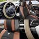 Car Seat Cover Leatherette Front Buckets Black Brown With Beige Steering Cover