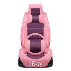 Car Seat Cover Pink Leather Protector Full Set Front Rear Universal For Women US
