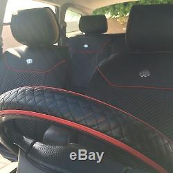 Car Seat Cover Set Black PVC Leather Steering Wheel Shift Knob Seat Belt Covers