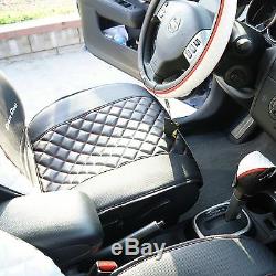 Car Seat Cover Set Shift Knob Belt Steering Wheel Black White PVC Leather 33031a