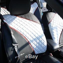 Car Seat Cover Set Shift Knob Belt Steering Wheel Black White PVC Leather 33031a