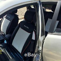 Car Seat Cover Set Shift Knob Belt Steering Wheel Black+White PVC Leather 33071a
