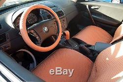 Car Seat Cover Shift Knob Belt Steering Wheel Orange Brown PVC Leather 32041b